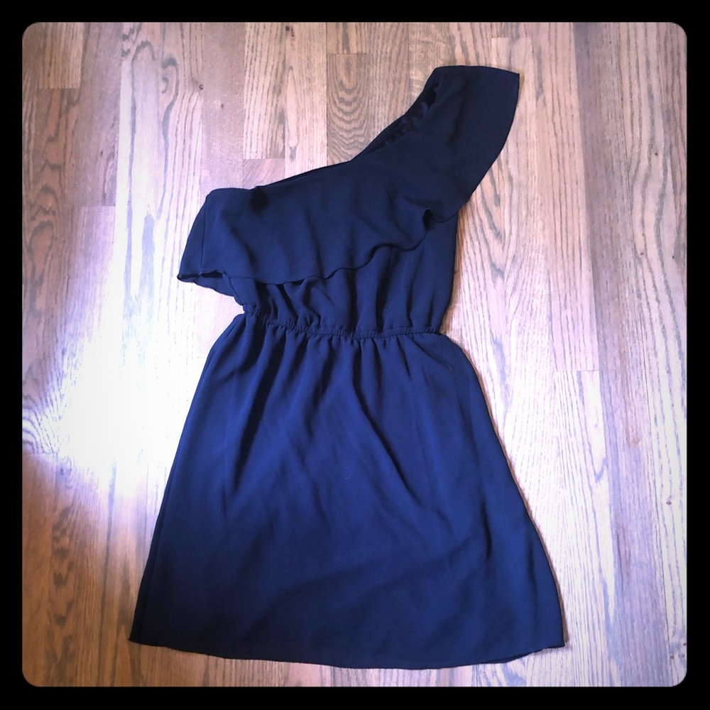 Blue silky one shoulder dress size XS. Like new.